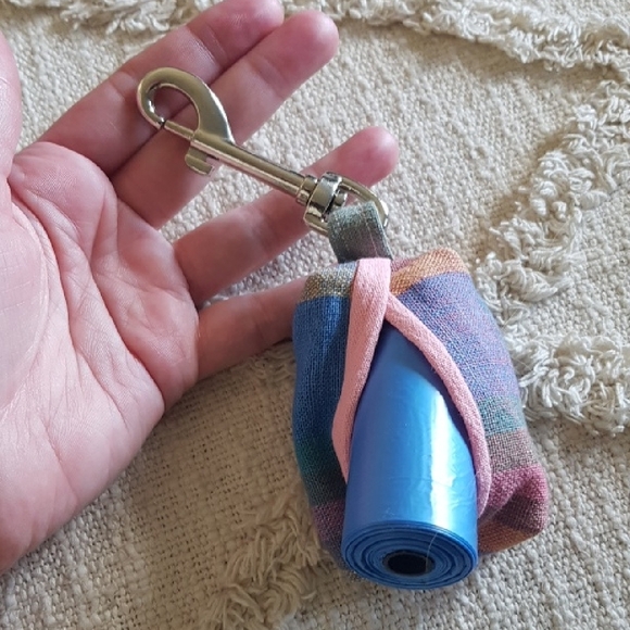 Plaid Pastel Doggy DOO Doggy Poo Bag Holder Pouch Zero Waste Handmade - Picture 4 of 5